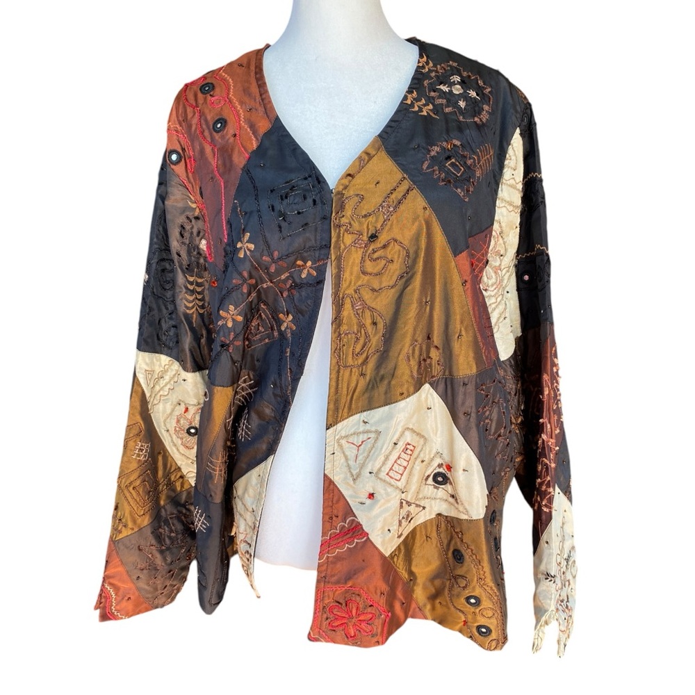 Laura Ashley Jacket Patchwork, Color Block Beads … - image 1